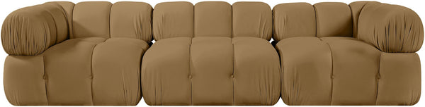 Meridian Furniture Orin Three Piece Modular Sofa in Saddle Velvet Performance Fabric for Modern Living 671Saddle-S3A