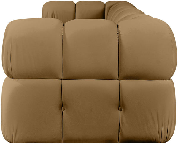 Meridian Furniture Orin Three Piece Modular Sofa in Saddle Velvet Performance Fabric for Modern Living 671Saddle-S3A