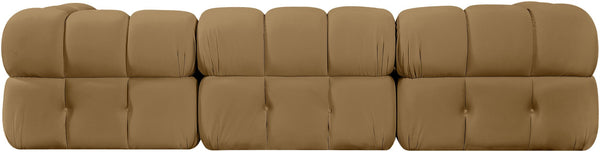 Meridian Furniture Orin Three Piece Modular Sofa in Saddle Velvet Performance Fabric for Modern Living 671Saddle-S3A