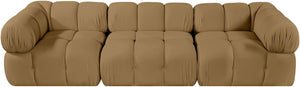 Meridian Furniture Orin Three Piece Modular Sofa in Saddle Velvet Performance Fabric for Modern Living 671Saddle-S3A