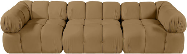 Meridian Furniture Orin Three Piece Modular Sofa in Saddle Velvet Performance Fabric for Modern Living 671Saddle-S3A