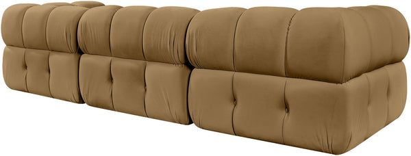 Meridian Furniture Orin Three Piece Modular Sofa in Saddle Velvet Performance Fabric for Modern Living 671Saddle-S3A