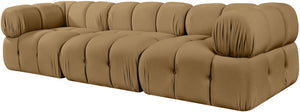 Meridian Furniture Orin Three Piece Modular Sofa in Saddle Velvet Performance Fabric for Modern Living 671Saddle-S3A