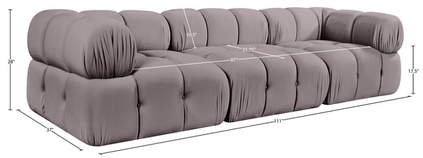 Meridian Furniture Orin Three Piece Modular Sofa with Stain Resistant Taupe Velvet for Living Rooms 671Taupe-S3A