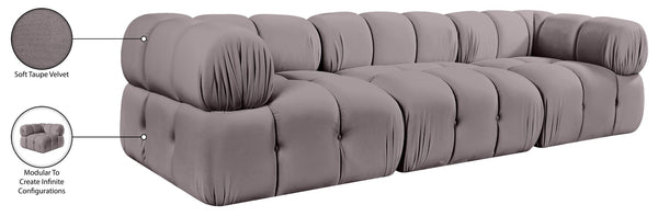 Meridian Furniture Orin Three Piece Modular Sofa with Stain Resistant Taupe Velvet for Living Rooms 671Taupe-S3A