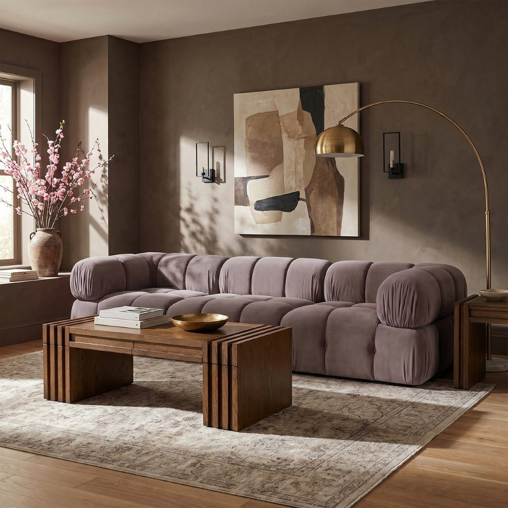 Meridian Furniture Orin Three Piece Modular Sofa with Stain Resistant Taupe Velvet for Living Rooms 671Taupe-S3A