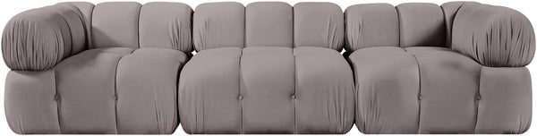 Meridian Furniture Orin Three Piece Modular Sofa with Stain Resistant Taupe Velvet for Living Rooms 671Taupe-S3A