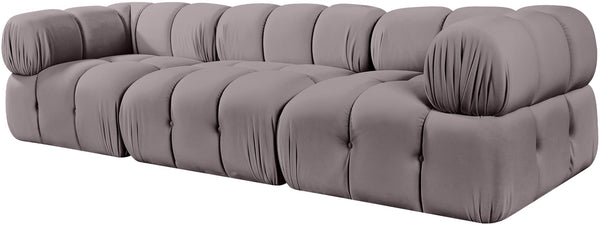 Meridian Furniture Orin Three Piece Modular Sofa with Stain Resistant Taupe Velvet for Living Rooms 671Taupe-S3A