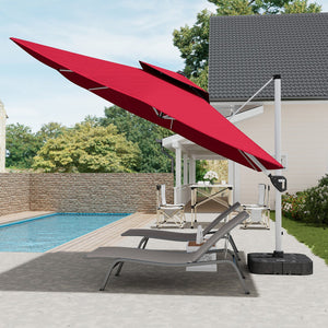 English Elm 11FT Aluminum Patio Umbrella Square Double-Top in Red, UPF50+ Waterproof Canopy, 11'x11' Shade T3609P333088