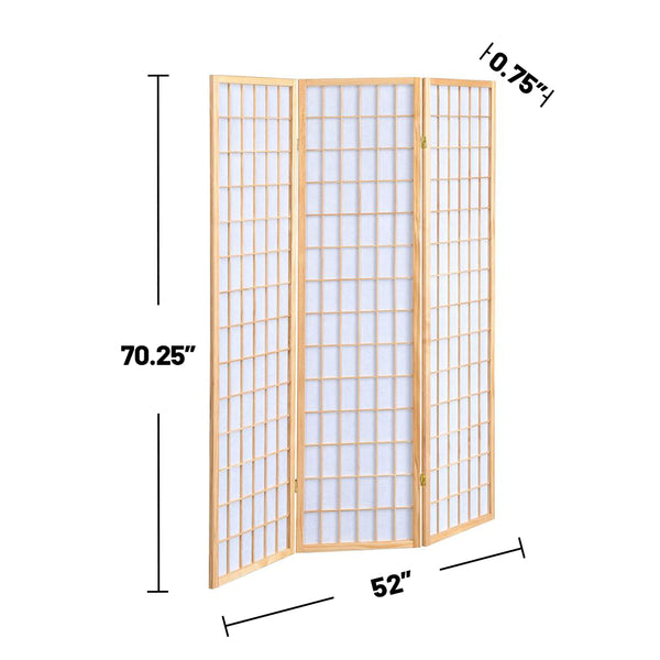 English Elm 3-Panel Folding Shoji Screen Room Divider with Brown Wood Frame for Privacy, Decorative Accent, 72" Natural B016P370022