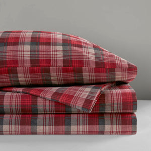 English Elm 4 Pcs Cozy Red Plaid Full Sheet Set - 100% Cotton Flannel For Softness, Warmth & Timeless Style B035P319782