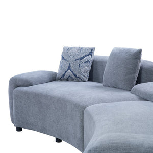 English Elm 122" Curved Sofa Off-white Fabric Four Seat Modern Living Room Couch with Damask Pillows Grey N758T030405E