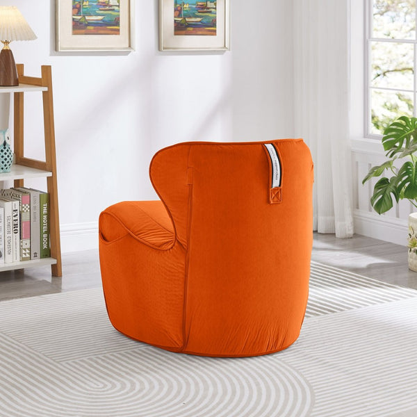 English Elm Ergonomic Floor Chair Velvet Upholstered Lumbar Support Seat for Reading Nook or Lounge Orange W1097P462004