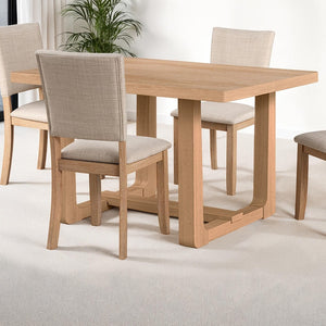 English Elm Transitional Trestle Base Dining Set with Upholstered Chairs for Modern Farmhouse Rooms Natural B2741S00785