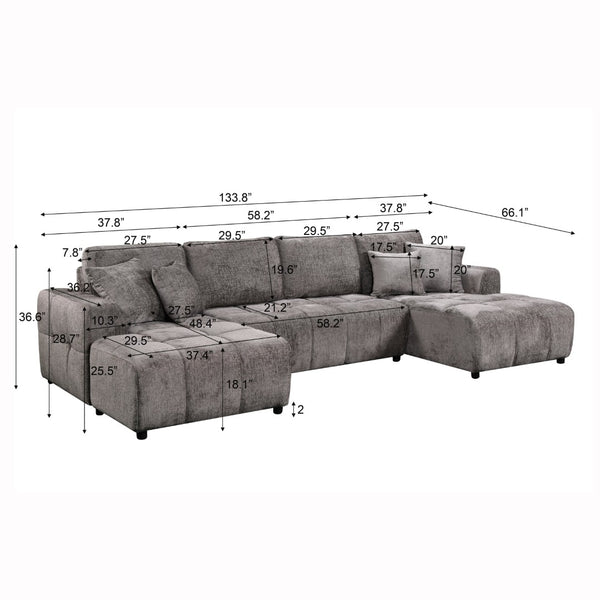 English Elm Oversized Sectional Sleeper Sofa with Pull Out Bed Dual Storage Chaise Four Pillows Light Grey W1417S00226