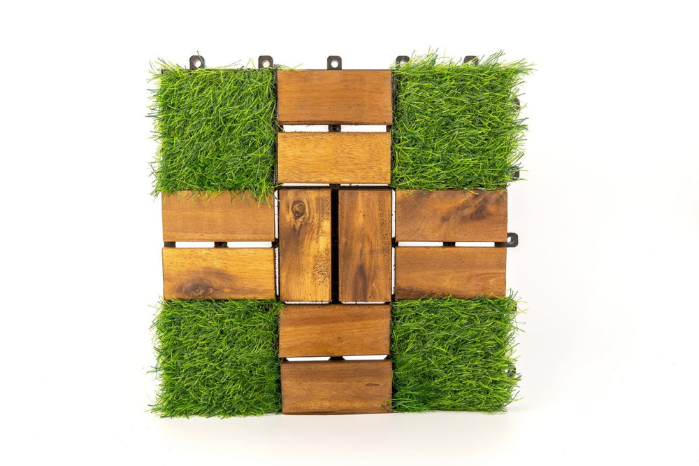 English Elm Acacia Wood Interlocking Deck Tiles Natural Grain Patio Balcony Floor 30 Pack T3656P456170