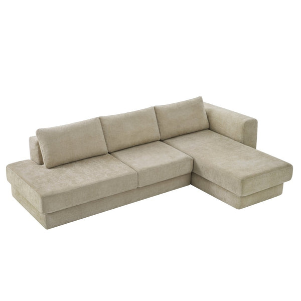 English Elm L-shaped Chenille Sectional Sofa with Deep Modular Seating and Layered Cushion Comfort Brown N763S000090D