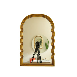 English Elm 24'' Lumina Mirror - Golden Scalloped Arched PU Frame with Adjustable 3-Color LED Light, Elegant W2615P346502