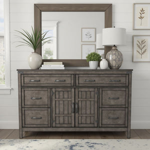 English Elm Storehouse Six Drawer Two Door Dresser with Iron Rivets in Smoked Grey Finish B108P481223