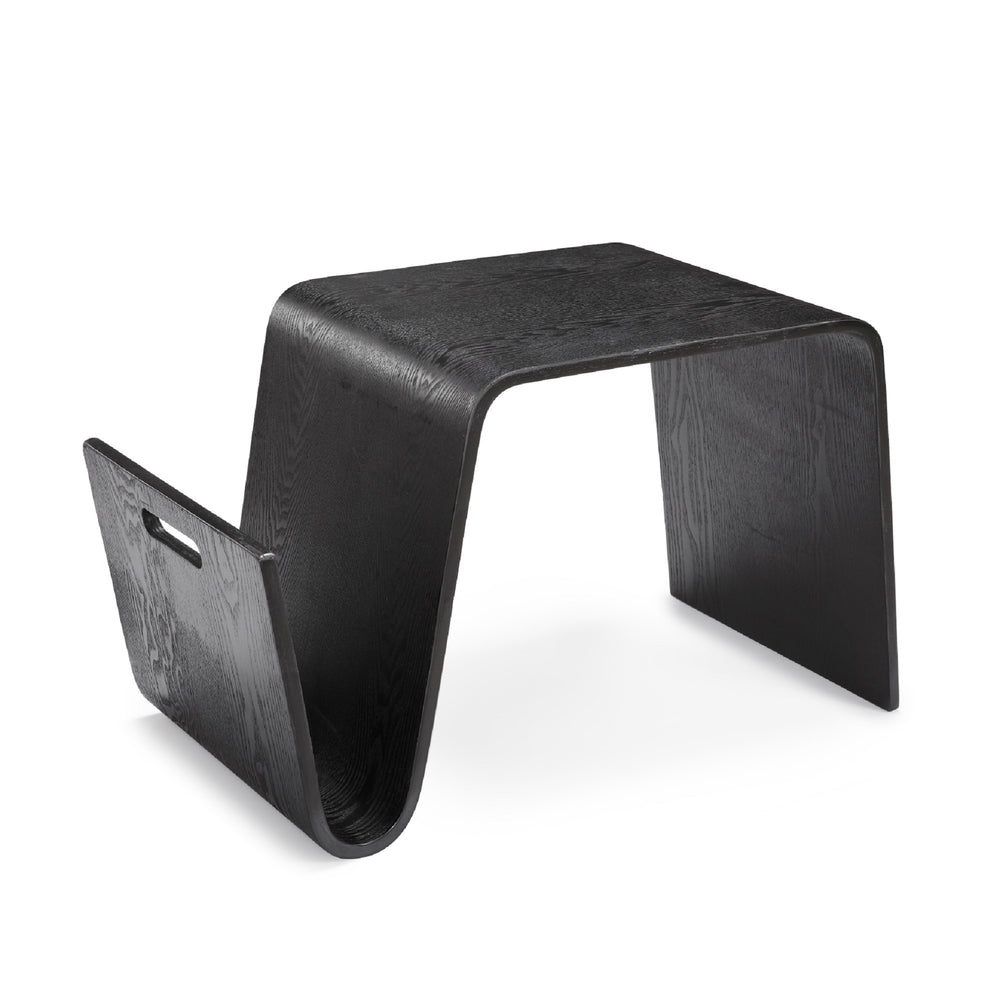 English Elm Brookside End Table with Curved Magazine Shelf & Cut-Out Handle, Plywood Veneer, Fully Assembled Black B365P398081