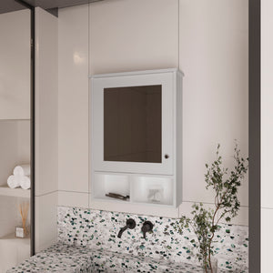 English Elm Medicine Cabinet Gibson White - Mirrored Door, 3 Hidden Shelves + 2 Open Shelves, Space-Saving Design B092P238757