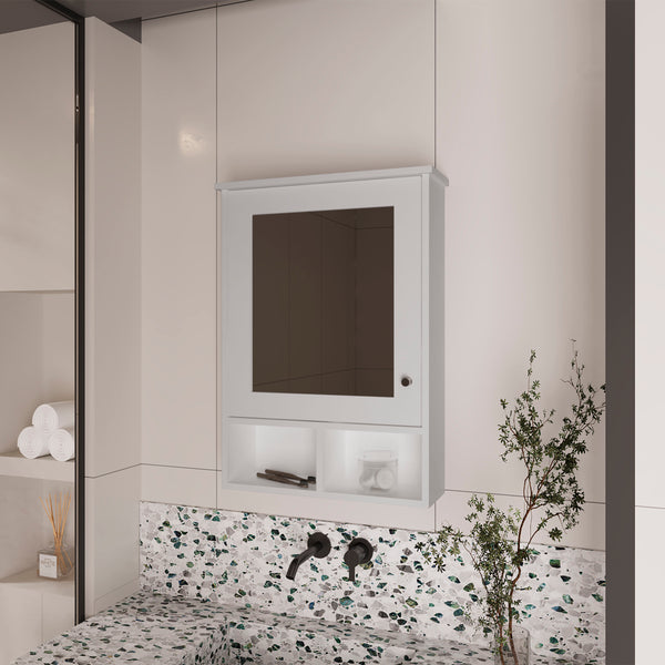 English Elm Medicine Cabinet Gibson White - Mirrored Door, 3 Hidden Shelves + 2 Open Shelves, Space-Saving Design B092P238757