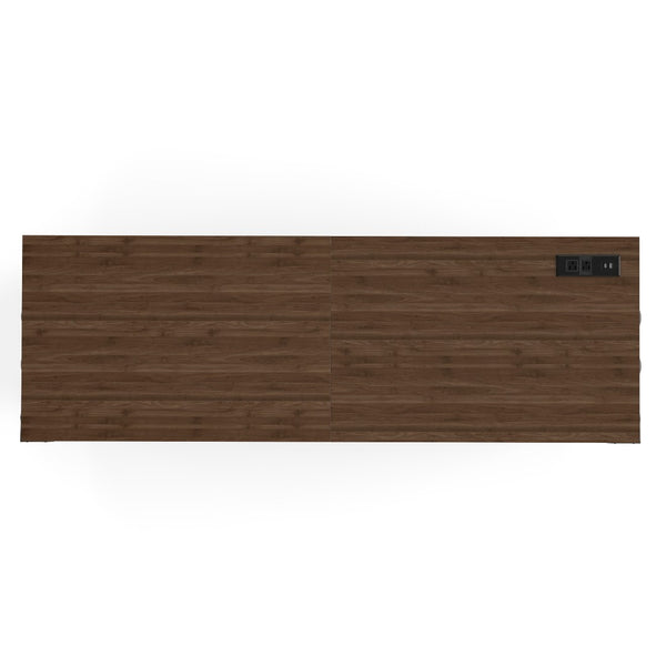English Elm 71'' Walnut Woodgrain Dog Kennel Cabinet with Fluted Drawers and Built-in Power Station W5216S00001