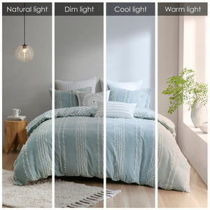 English Elm Full/Queen Kara Cotton Jacquard Duvet Cover Set – Aqua/Ivory Reversible Stripes & Diamond Print, OEKO-TEX Certified, 3-Piece Bedding B03596482