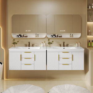 English Elm 36'' Wall Mounted Bathroom Vanity with Sink, Floating MDF Cabinet, 2 Drawers, Rust-Resistant Handles White N710P253035K