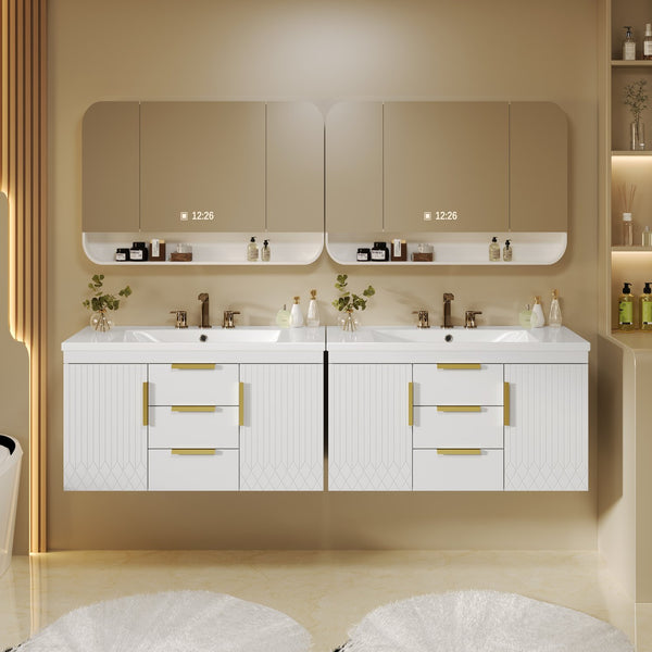 English Elm 36'' Wall Mounted Bathroom Vanity with Sink, Floating MDF Cabinet, 2 Drawers, Rust-Resistant Handles White N710P253035K