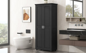 English Elm Storage Compact Two-Door Cabinet with Adjustable Shelf, Anti-Tip Safety, MDF Durability for Home Organizing Black WF323346AAB