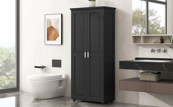 English Elm Storage Compact Two-Door Cabinet with Adjustable Shelf, Anti-Tip Safety, MDF Durability for Home Organizing Black WF323346AAB