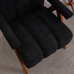 English Elm Mid-century Modern Chenille Accent Chair Cloud Silhouette Oak Frame Living Room Lounge Black W1170P425403
