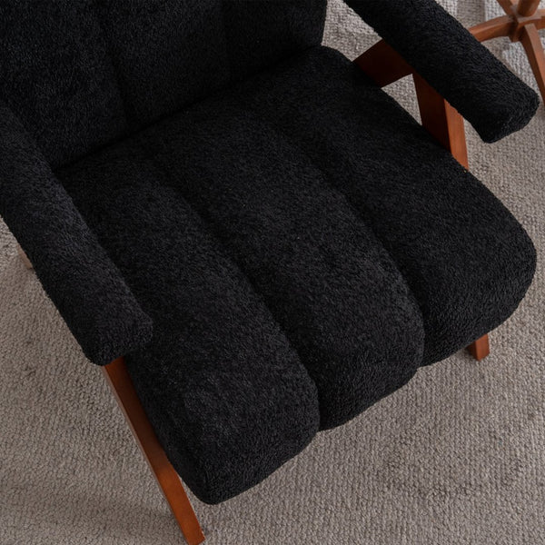 English Elm Mid-century Modern Chenille Accent Chair Cloud Silhouette Oak Frame Living Room Lounge Black W1170P425403