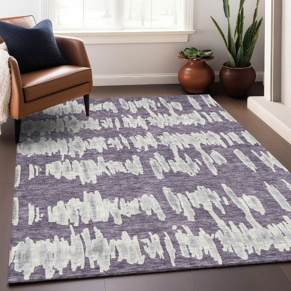 HomeRoots 9' X 12' Purple And Beige Striped Area Rug - Durable, Washable, UV Protected for Busy Homes 672001