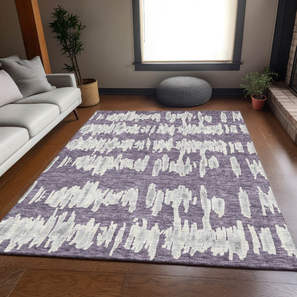 HomeRoots 9' X 12' Purple And Beige Striped Area Rug - Durable, Washable, UV Protected for Busy Homes 672001