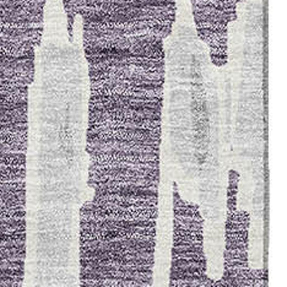 HomeRoots 10' X 14' Purple and Beige Striped Area Rug - Washable, UV Protected, Durable for High Traffic Spaces 672002