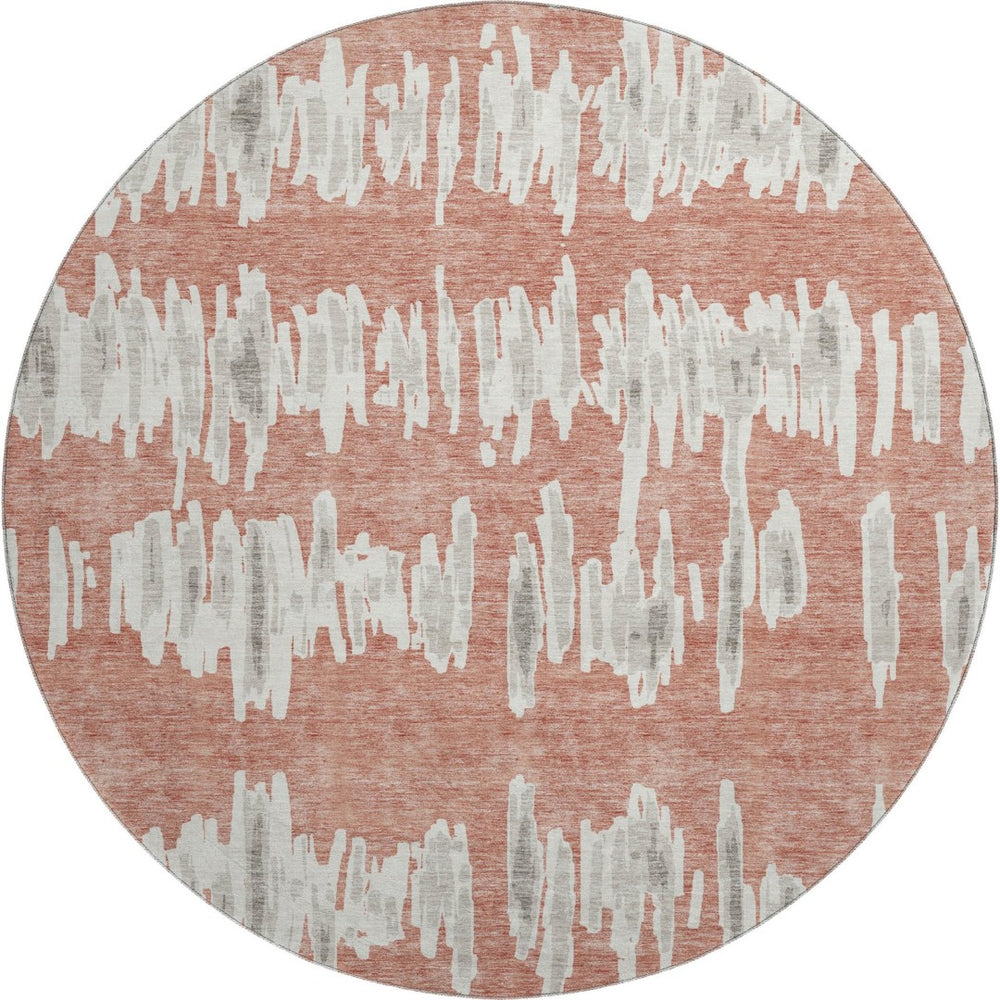 HomeRoots 8' Salmon and Beige Striped Round Rug – Durable, UV-Protected, Stain-Resistant, Ideal for High-Traffic Areas 672005