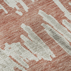 HomeRoots 8' Salmon and Beige Striped Round Rug – Durable, UV-Protected, Stain-Resistant, Ideal for High-Traffic Areas 672005