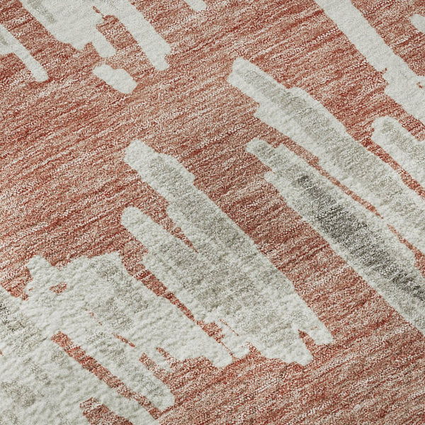 HomeRoots 8' Salmon and Beige Striped Round Rug – Durable, UV-Protected, Stain-Resistant, Ideal for High-Traffic Areas 672005