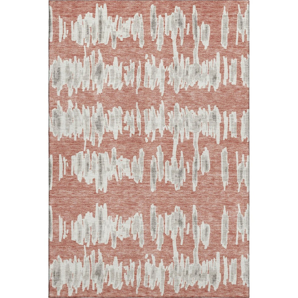 HomeRoots 8' X 10' Salmon & Beige Striped Area Rug – Durable, Washable, UV-Protected, Perfect for Busy Homes! 672006
