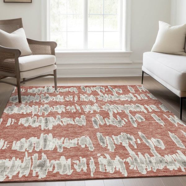 HomeRoots 8' X 10' Salmon & Beige Striped Area Rug – Durable, Washable, UV-Protected, Perfect for Busy Homes! 672006