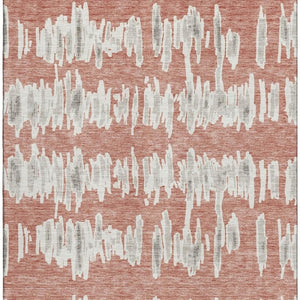 HomeRoots 9' X 12' Salmon & Beige Striped Washable Area Rug - Durable, UV-Protected, Ideal for High Traffic Areas 672007