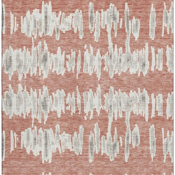 HomeRoots 9' X 12' Salmon & Beige Striped Washable Area Rug - Durable, UV-Protected, Ideal for High Traffic Areas 672007