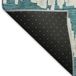 HomeRoots 8' Teal and Beige Striped Round Rug – Durable, Washable, UV Protected for Coastal-Inspired Spaces 672011
