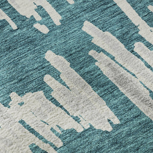 HomeRoots 8' Teal and Beige Striped Round Rug – Durable, Washable, UV Protected for Coastal-Inspired Spaces 672011