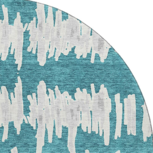 HomeRoots 8' Teal and Beige Striped Round Rug – Durable, Washable, UV Protected for Coastal-Inspired Spaces 672011