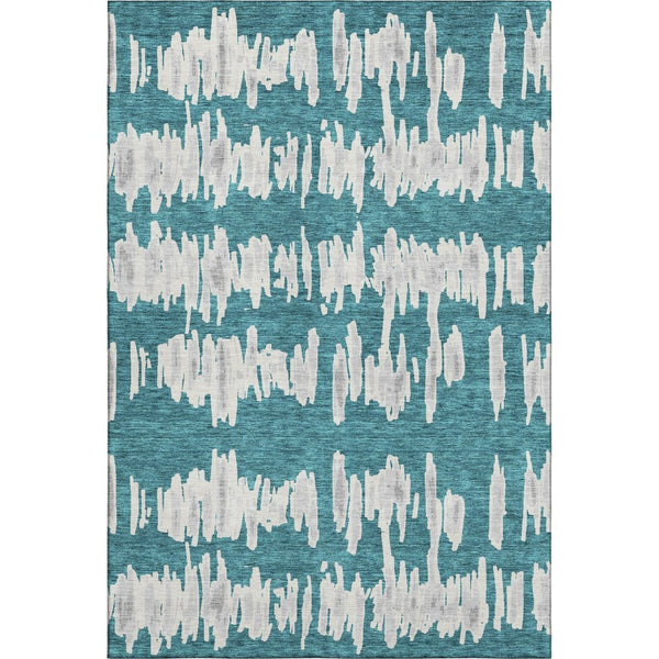 HomeRoots 8' X 10' Teal and Beige Striped Area Rug - Durable, Washable, UV-Protected for High-Traffic Spaces 672012