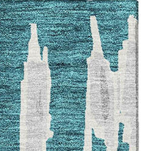 HomeRoots 8' X 10' Teal and Beige Striped Area Rug - Durable, Washable, UV-Protected for High-Traffic Spaces 672012