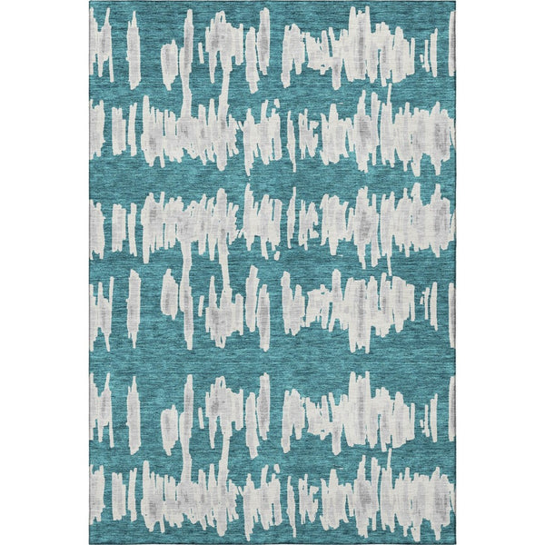 HomeRoots 8' X 10' Teal and Beige Striped Area Rug - Durable, Washable, UV-Protected for High-Traffic Spaces 672012